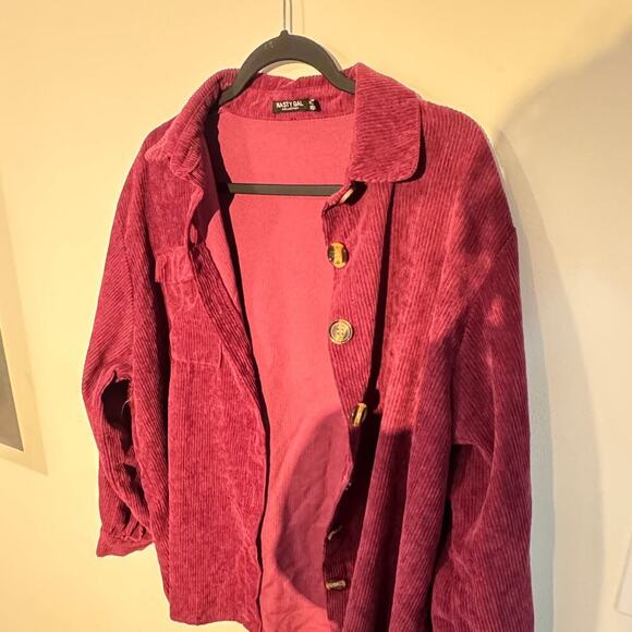 Nasty Gal Corduroy Shacket - Burgundy Oversized Button-Up Jacket - Picture 3 of 6